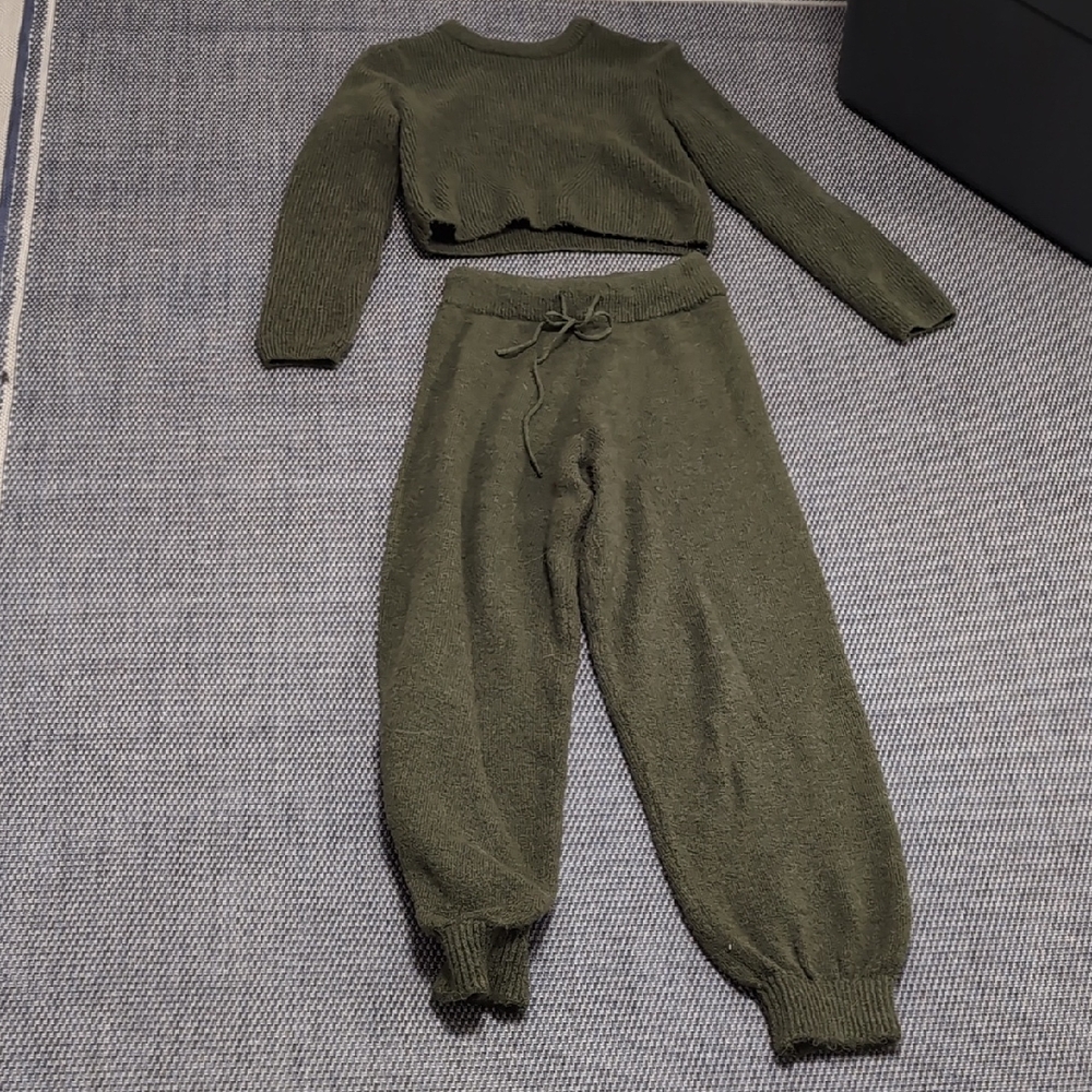 Olive Green Knit Sweater and Jogger Set